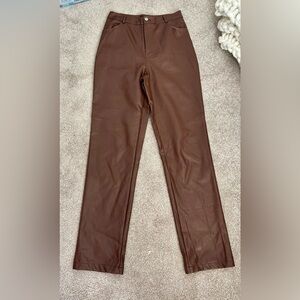 White Fox Brown Leather Pants